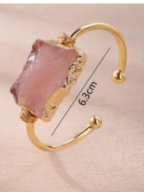 New Stunning Rose Quartz Gold Cuff Bracelet